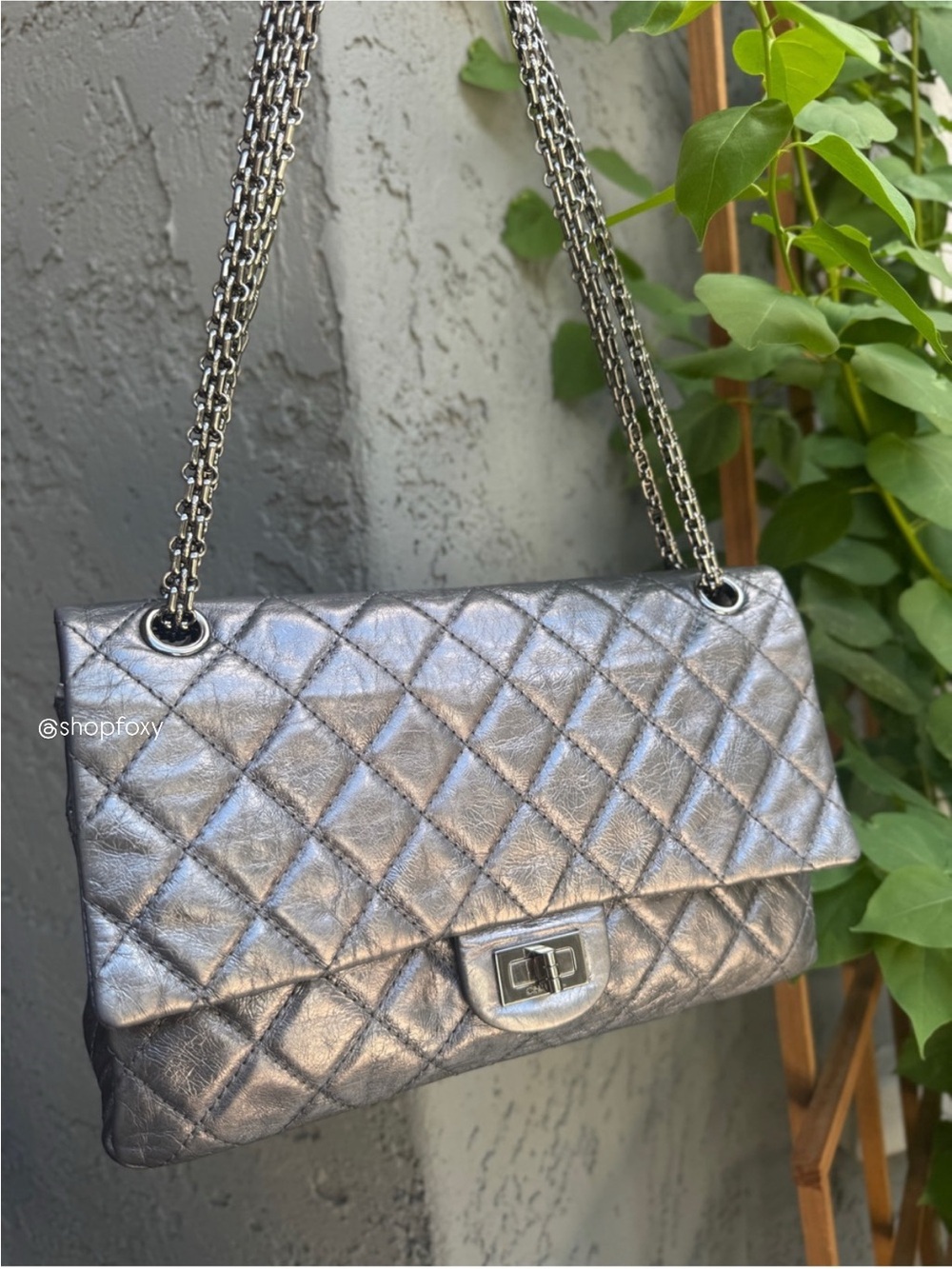 Chanel 2.55 Reissue 227 Double Flap Metallic Aged Calfskin Shoulder Bag
